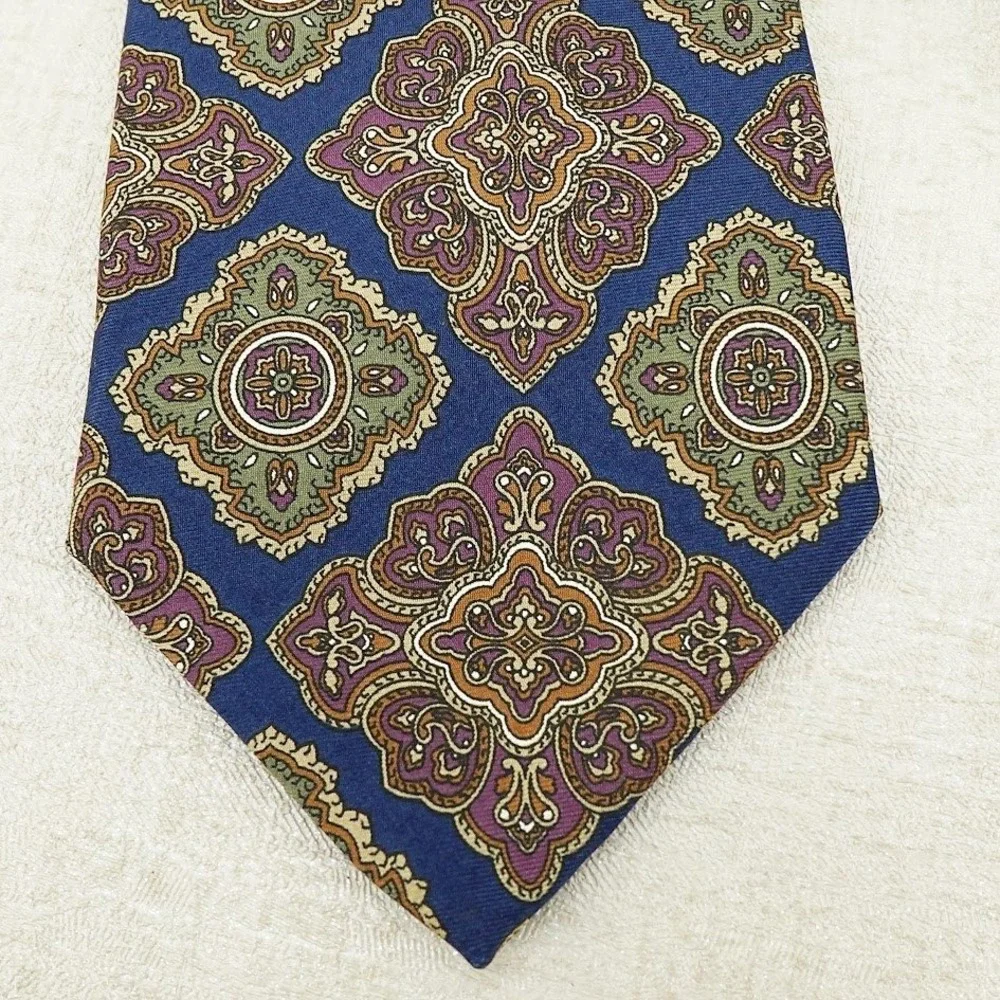 Vintage Christian Dior Monsieur Mens Tie Medallion Print Multi‎ Color USA